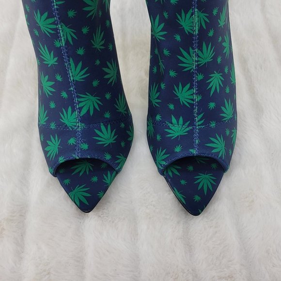 Navy Blue high heel ankle boot Pot Leaf Print - Picture 11 of 11